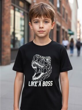 Place Sport Black Graphic 'Like A Boss' Dino Tee Boys 12-18 months polyester
